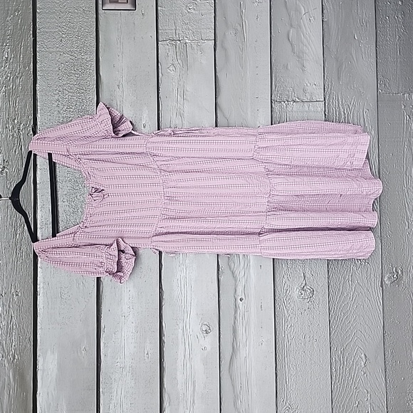 153 Madewell Square-Neck Tiered Midi Dress in Textured Seersucker Fig sz XXL - Picture 7 of 10